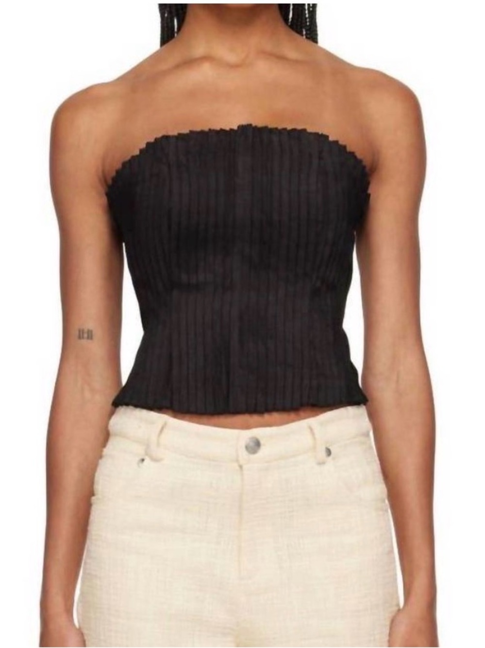 STAUD Linen Parma Pleated Tube Top